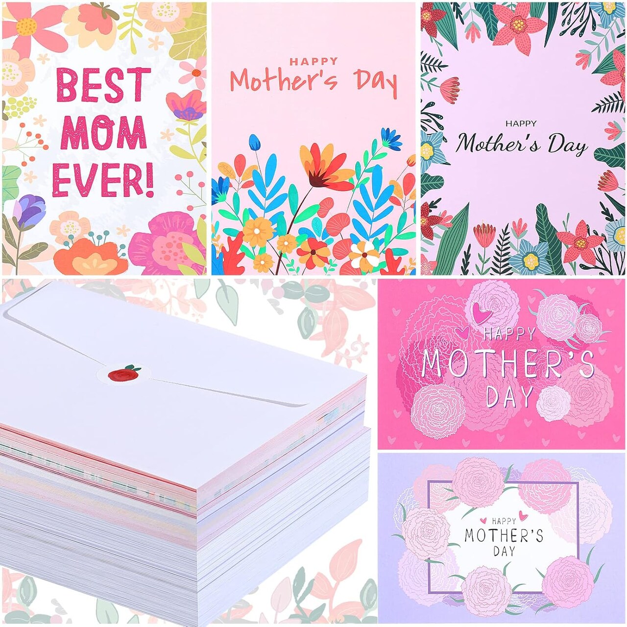 Mother’s Day Card Making Kit – 100 Pack Assorted Blank Floral Greeting Cards with Envelopes & Stickers, 4 x 6 Inch Notecards for Mom, Bulk Gift for Birthday & Mother’s Day